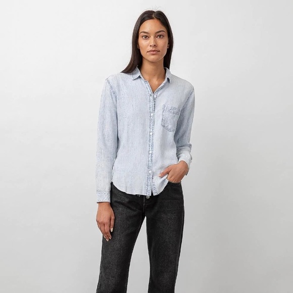 Rails Ingrid Raw Hem Light Vintage Button-Down Denim Shirt M - Picture 1 of 7